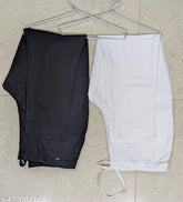 Black-and-white cotton blend solid trousers combo for women, elastic and drawstring waistband for easy fit - India